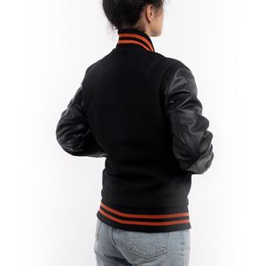 OEM personalizado de gran tamaño de las mujeres Varsity chaqueta Y2K Streetwear Universidad de béisbol Letterman abrigo de lana mangas de cuero - Product Image 2