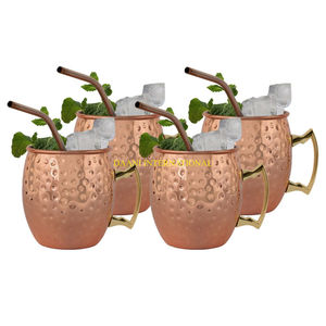 Hammered <b>Copper</b> Moscow Mule Mug with Curved Handle Premium Handmade Cocktail Cup for Drinks Beer and Barware - Product Image 2