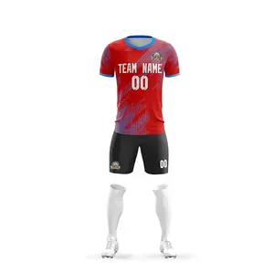 2024 đỏ đen nhanh khô thăng hoa đồng phục bóng đá người đàn ông tùy chỉnh in ấn bóng đá bóng đá Áo sơ mi và Bộ ngắn