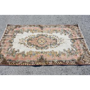 Turkish Area Rug, 3.8x6.5 ft Vintage Rug, <b>Brown</b> Ikat <b>Wool</b> Rug - Product Image 4