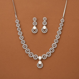 Women's Cubic Zirconia Pearl Necklace with 2-Tone Rhodium Plating Fashionable Mehndi Style for Girls - Product Image 3