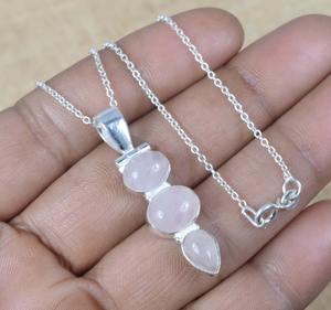 Boho Style cadeau pour l'amour femmes mode pendentif Rose Quartz pierre précieuse 925 pendentif en argent Sterling avec 925 bijoux estampillés - Product Image 6