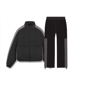 Hauts coupe-vent de gymnastique avec logo surdimensionné pour hommes, veste d'hiver en nylon à fermeture éclair, pantalon, ensembles de jogging, survêtements surdimensionnés en patchwork - Product Image 3