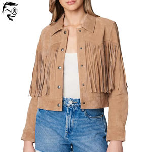 Veste en cuir de cowgirl western personnalisable pour femmes débridées fermeture à boutons en denim respirant coton à rayures frangées solide - Product Image 4