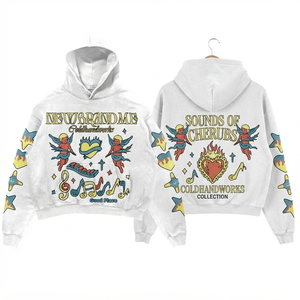 เสื้อฮู้ดดี้ผู้ชายแบบฟอกสี 350 กรัม ผ้าฝ้ายฟลีซเนื้อหนา สีเทาอ่อน สไตล์วินเทจ ล้างสีแบบพิเศษ พิมพ์ลายนูน/พิมพ์นูนแบบนิ่ม/พิมพ์ลายด้วยความร้อนด้านหน้า - Product Image 1