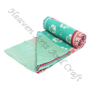 Colcha Kantha Gudari GD073, Colcha Kantha Gudari India Reversible, Cosida a Mano, Manta Pesada, Hecha con Sari Antiguo, Patchwork Pesado - Product Image 5