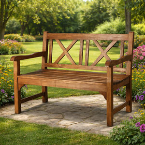 Banc de jardin en teck massif de haute qualité, série Bisoepo, traditionnel, écologique, durable, pour ferme, villa, patio, avec accoudoirs et dossier croisé - Product Image 5