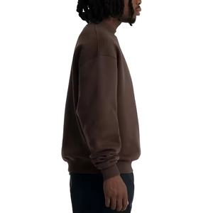 Suéter de cuello redondo marrón oscuro, sudaderas en blanco de felpa francesa de algodón transpirable para hombre, suéter liso con hombros caídos, sudaderas con capucha de gran tamaño - Product Image 2