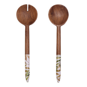 Serveur de salade en bois d'acacia massif vaisselle en bois et résine cuillère à mélanger artisanat indien incrustation design ensembles de cuillères pour le dîner - Product Image 6