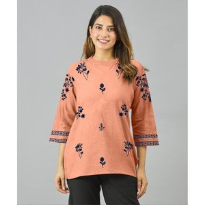 KN SILVAKIYA VOL II Haut décontracté à imprimé floral vintage en lin, mousseline et polyester tricoté, taille XL, avec logo décoratif, idéal pour les fêtes - Product Image 5