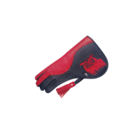 Gants de fauconnerie RehexImpex 2026 (35cm) Rouges en Cuir de Vachette Double Couche Broderie Hibou Légers Luxe Longs de Protection pour Manipulation d'Oiseaux