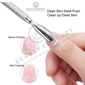 Empujador de cutículas de uñas de acero inoxidable de doble punta profesional Herramienta de manicura y pedicura sostenible - Product Image 3