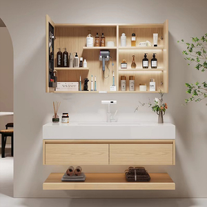 Modern Double Layer <strong>Bathroom</strong> <strong>Vanity</strong> with LED Mirror Ceramic Basin Storage for Hotel Use - Product Image 3