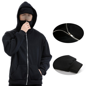 Sudadera con capucha de pasamontañas estilo con cremallera completa Máscara de cremallera para hombre Peso pesado 100% Algodón Pasamontañas personalizado Cubierta DE CARA Pasamontañas Sudadera con capucha para hombre - Product Image 3