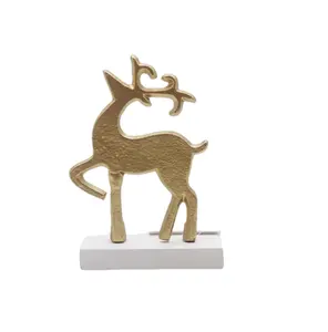 Unique Decorative Aluminum/Wood Tableware Reindeer W/ Base Gold Color For Christmas Decorative Reindeer Handmade