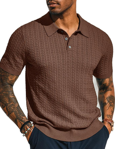 Polo de punto de estilo Old Money para hombre, camisa de punto ahuecada de manga corta, Polo de punto con textura - Product Image 4