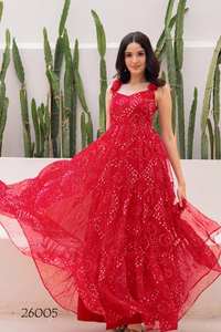 Vestido Tradicional de Crepé Malai con Forro Interior de Georgette Estampado Digital para Fiestas - Product Image 3