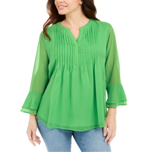 Blusa de Gasa Verde con Doble Volante y Pliegues para Mujer, Talla XL, de Charter Club - Product Image 1