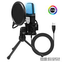 Microphone à condensateur filaire USB pour ordinateur de bureau, avec suspension antichoc, pour jeux RGB, streaming, podcasts et enregistrements