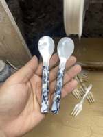 Juego de Cucharas Hechas a Mano de Nácar Negro Pulido para Postre, Caviar, Hotel, Restaurante, Café, Venta al por Mayor, Vietnam
