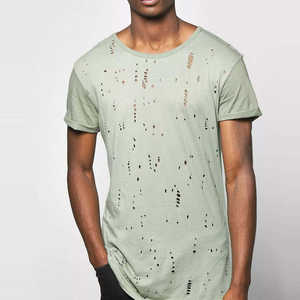 T-shirt délavé à l'acide pour hommes en détresse, à manches courtes, à la mode, à col rond, pour un usage décontracté, au prix de gros - Product Image 1