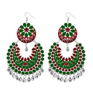 ต่างหูระย้าชุบเงินสีเขียว Meenakari อัฟกัน1311058D - Product Image 1