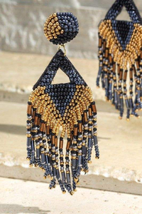 Pendientes Largos Hechos a Mano con Diseño en Forma de V, Cuentas y Borlas, 13 cm de Largo, para Mujer, a Buen Precio - Product Image 6