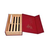Cajas de Joyería para Vino a Precio Competitivo, Set de Regalo al por Mayor, Caja de Regalo de Pino con Espejo, Envuelta en Lino Rojo, con Pegamento de Cuero de Vaca
