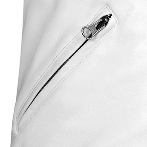 Nouvelle arrivée 2025, veste en cuir noir souple de haute qualité pour homme avec bande en cuir blanc, coupe ajustée, veste en cuir de motard pour homme - Product Image 5