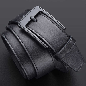 Formal Black Cow Hide Leather <b>Belt</b> With Rectangular Pin Buckle Solid Design Durable Men's Dress <b>Belt</b> - Product Image 6