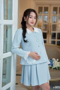 V865 Vestido largo de maternidad Tela suave transpirable y absorbente del sudor para una comodidad Buena absorción - Product Image 4