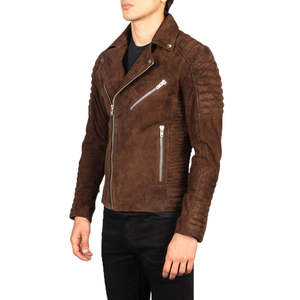 Blouson de motard en toile pour homme, style vintage, coupe ajustée, col montant, respirant, logo frontal chauffant - Product Image 3