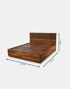 Lit en bois d'acajou floral Lyodra, couleur brun naturel, avec grand tiroir, meubles de chambre à coucher écologiques - Product Image 4
