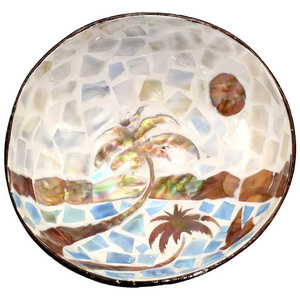 Artisan <b>Coconut</b> <b>Shell</b> Bowl Inlaid With Mother Of Pearl Coastal Style Handmade Decorative And Functional Serving Bowl - Product Image 2