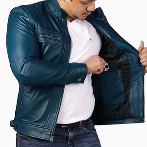 Men Premium Quality Genuine Leather Hooded <b>Canvas</b> <b>Jacket</b> Top Selling Winter Waterproof Polyester Filled Zipper Closure - Product Image 3