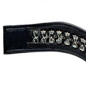 Customized Silver square Crystals Diamante Chain Inlaid Empty Channel Leather Horse Brow <b>Band</b> in All Custom Sizes Color & Shapes - Product Image 1