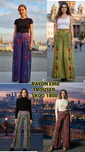 Pantalon d'été tendance 2025 pour femme en satin, taille élastique, broderie en rayonne, respirant, matière premium, détails brodés, style vintage - Product Image 6