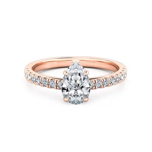 Trendy <b>Jewellery</b> Pear Cut Lab Grown Diamond Engagement Ring Diamond Band 0.90 Ct Total F-VS2 14K Solid Gold Prong Setting - Product Image 3