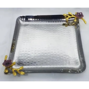 Superior Quality Metal Oval Shape <b>Tray</b> With Floral Accent Table Decoration Food Serving <b>Tray</b> <b>Snacks</b> Dessert Display For Hot Sale - Product Image 5