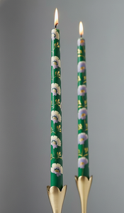 Hand-Painted Floral Taper <b>Candles</b> Lavender-Scented & Smokeless Sage/Pale Green Base White Purple <b>Flowers</b> for Weddings Christmas - Product Image 1