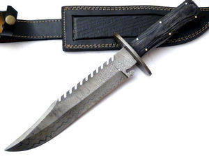 Cuchillo Bowie de Caza Arwin Hecho a Mano de Acero Inoxidable con Borde Dentado, Mango de Madera Pakka, Funda de Cuero, Garantía de 3 Años, Personalizable - Product Image 6