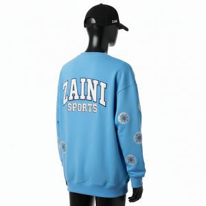 Sweat-shirt à capuche pour homme de qualité supérieure, en molleton de coton 320 GSM, couleur bleue, logo personnalisé, broderie en chenille, sweat-shirts basiques - Product Image 4