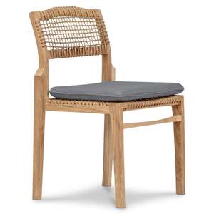 Silla de Comedor Moderna, Ecológica y Duradera de Madera de Teca Maciza con Núcleo de Ratán Sintético Tejido, Impermeable, con Cojín - Product Image 1