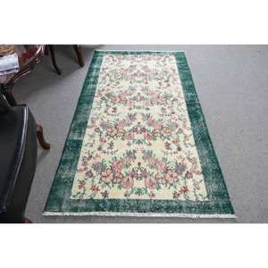Alfombra clásica de lana verde Beige 3,7X6,7 pies turco Aubusson Patchwork látex para sala de estar dormitorio alfombras rectangulares Sidekick - Product Image 1