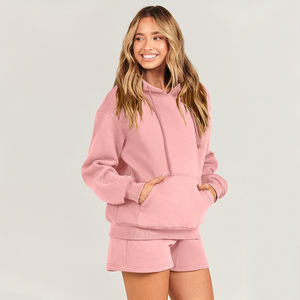 Sweat-shirt à capuche en molleton de polyester et coton pour femmes ensemble de costume court respirant et écologique pour l'hiver Streetwear - Product Image 3