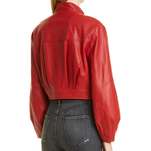 Produit portable de couleur rouge personnalisé plus récent produit classique respirant élégant vestes en cuir pour femmes logo personnalisé - Product Image 2