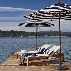 <span class=keywords><strong>Sombrilla</strong></span> Clásica a Rayas Blancas y Negras con Poste <span class=keywords><strong>de</strong></span> Madera para Decoración Costera y Náutica - Product Image 3