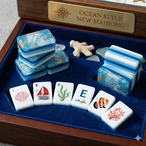 Juego de Mahjong Artesanal Oceánico, 160 Fichas, Diseño de Criaturas Marinas, Fichas de Resina Personalizadas, Juego de Mahjong Americano de Lujo, Set de Regalo con Diseño de <span class=keywords><strong>Sirena</strong></span> - Product Image 4