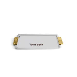 Kayna Export Stainless Steel 304 Mirror Polished Oval Movable <b>Tray</b> <b>Gold</b> Brass Flower Design Handle Fancy Decorative <b>Serving</b> <b>Tray</b> - Product Image 6