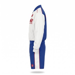 Windbreaker Tracksuit Set <b>Men</b> Rib Collar Cropped Two Tone Nylon Racing <b>Jacket</b> and Shorts Reflective Royal Blue <b>White</b> Custom Logo - Product Image 4